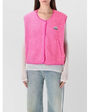 American Vintage Knit Sherpa Fleece Sleeveless Vest - Pink