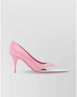 Prada Satin Pumps With Metallic Accent And Stiletto Heel - Pink