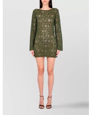 Gcds Macramé Boat Neck Mini Dress - Green