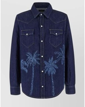 Alanui Denim Embroidered Loose-Fit Shirt - Blue