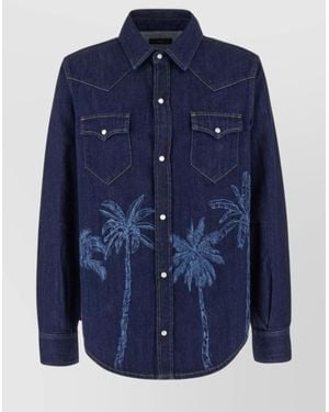 Alanui Embroidered Design Denim Shirt Cuffs - Blue