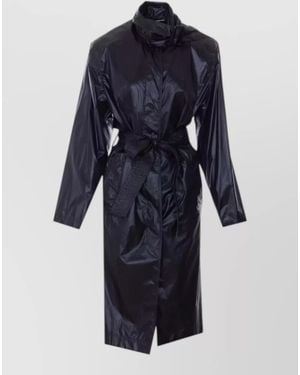 Saint Laurent Long Trench Coat Belted Waist Collar - Blue