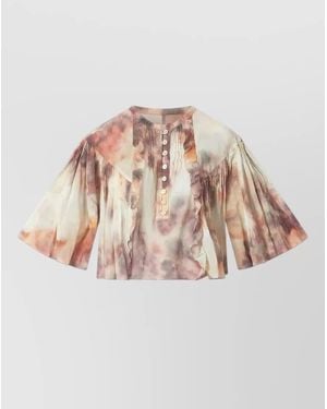 Isabel Marant Short Sleeve Dress Flared Sleeves Ruffles Buttons - Pink