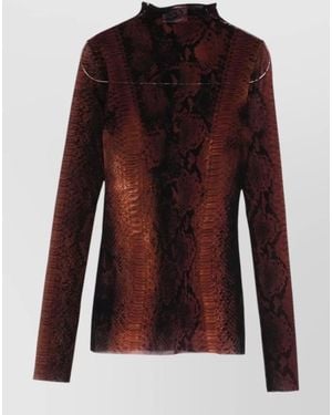 Jean Paul Gaultier Long Sleeve Mock Neck Snake Print Top - Red