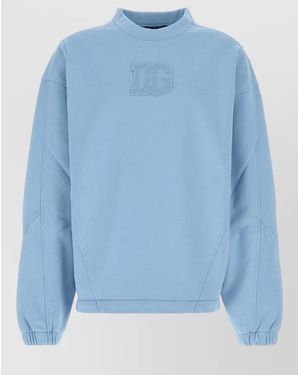 Dolce & Gabbana Cotton Sweatshirt High Collar Long Sleeves - Blue