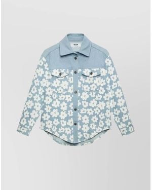 MSGM Floral Print Shirt Chest Pockets - Blue