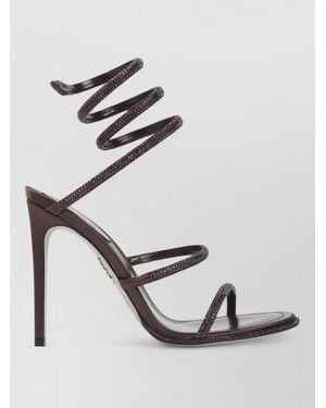 Rene Caovilla High Heel Satin Sandal Crystal Straps - Gray