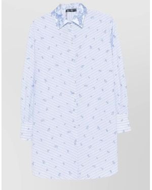 Ermanno Scervino Cotton Stripe Shirt Dress Long Sleeves - White