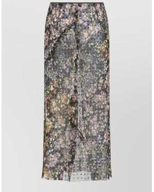 Dries Van Noten Floral-Print Draped Mesh Midi Skirt - Gray