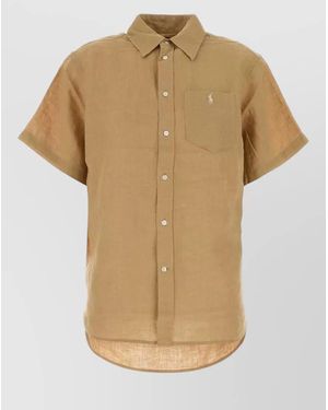 Polo Ralph Lauren Linen Shirt Short Sleeves Chest Pocket - Natural