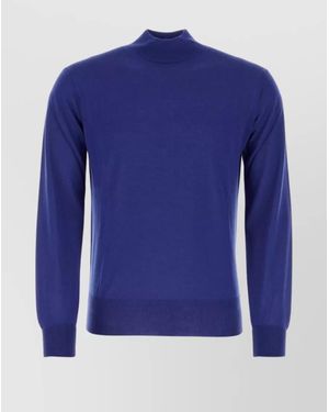 PT Torino Virgin Wool Ribbed Mock Turtleneck Jumper - Blue