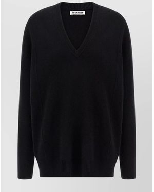 Jil Sander V-Neck Long Sleeve Cashmere Knit Sweater - Blue