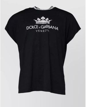 Dolce & Gabbana Logo Crown Cotton Crew Neck T Shirt - Black
