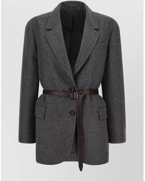 Brunello Cucinelli Tailored Blazer Mirror Lapels Leather Belt - Black