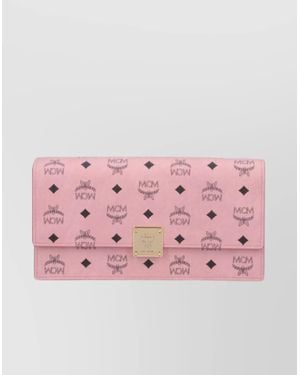 MCM Printed Canvas Wallet On Chain - Pink