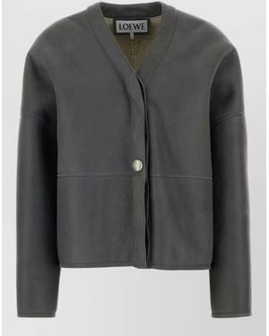 Loewe Shearling Jacket V Neck Long Sleeves - Black