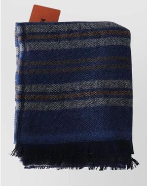 Missoni Wool Blend Scarf Striped Fringed - Blue