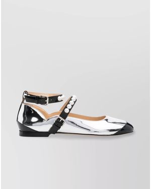 Mach & Mach Leather Two Tone Embellished Ballerina Shoes - Metallic