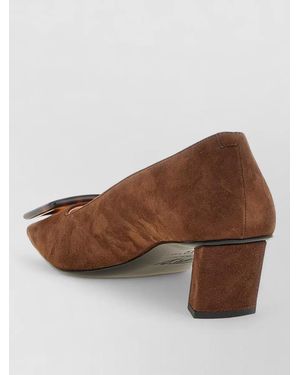 Roger Vivier Belle Viver Loafers Block Heel Buckle Suede - Brown