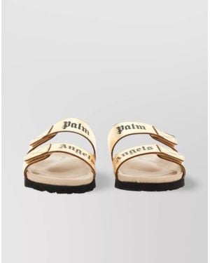 Palm Angels Leather Logo Sandals - Metallic