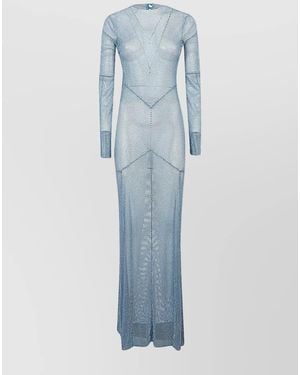 Santa Brands Rhinestone Long-Sleeve Open-Back Maxi Dress - Blue