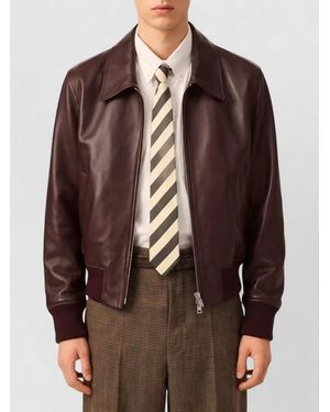 Ami Paris Lambskin Bomber Jacket - Brown