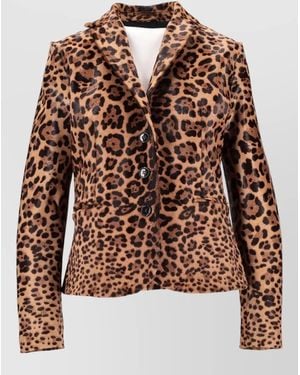 LA ROSE Fitted Jacket Calfskin Animalier Print - Brown