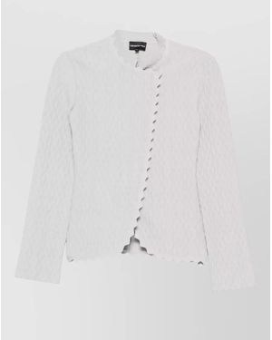 Emporio Armani Wave-Textured Scalloped Round-Neck Long-Sleeve Knitted Blazer Jacket - White