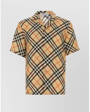 Burberry Silk Nova Check Camp Collar Short Sleeve Shirt - Metallic