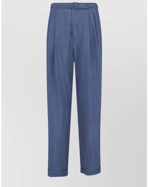Saint Laurent Silk Slim-Fit Pleated Tailored Trousers - Blue