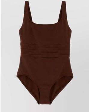Eres Ribbed Square Neckline Wide Straps Swimsuit - Brown