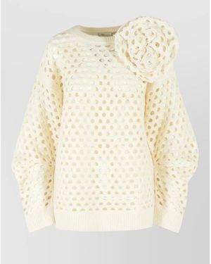 Blumarine Openwork Wool Cardigan - Natural