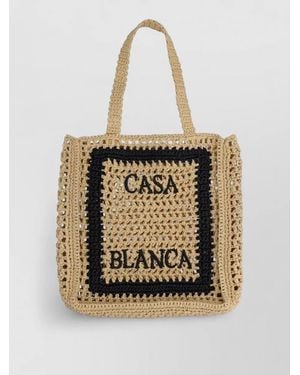 CASABLANCA Logo Tote Bag Crochet Square Design - Natural