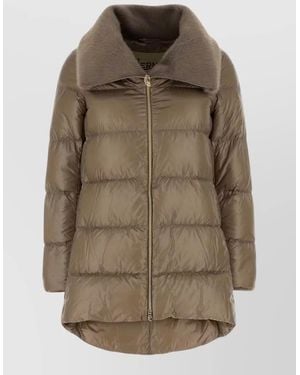 Herno Nylon Down Jacket High Neck Faux Fur - Natural