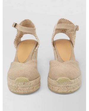 Castañer Espadrille Wedge Peep Toe Ankle Strap - Natural
