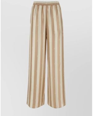 Fendi Silk Printed Wide-Leg Trousers - Natural