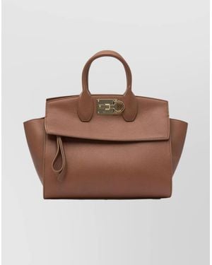 Ferragamo Tote Bag With Top Handle And Strap - Brown