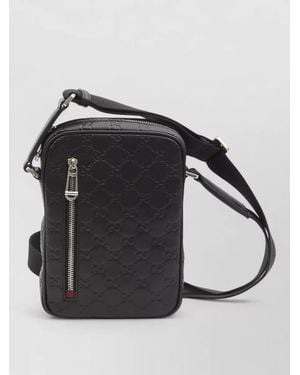 Gucci Calfskin Leather Gg Emblem Small Crossbody Bag - Black