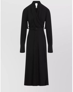 Patou Draped V-Neck Belted Midi Dress - Black