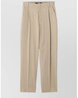 Jacquemus Croisiere Tailored Trousers Belt Loops Pleats - Natural