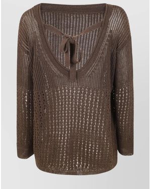 Max Mara V Neck Tie Back Cotton Knit Sweater - Brown