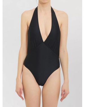 Saint Laurent One Piece Swimsuit American Neckline Design - Black