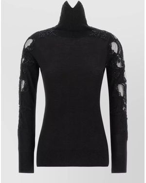 Ermanno Scervino Wool Lace-Insert High-Neck Top - Black