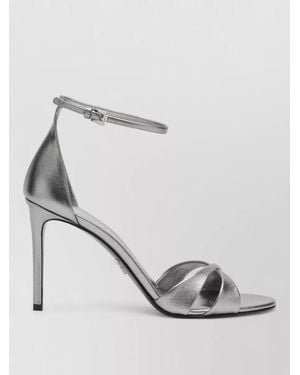 Prada Textured Stiletto Heel Sandals Open Toe - White