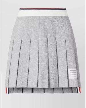 Thom Browne Tweed Mini Skirt Pleated Mid Rise Stripe - Grey