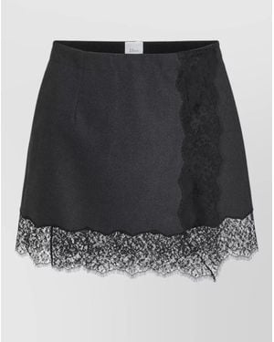 Dior Skirt Asymmetric Hem Lace Trim Side Detail - Black