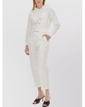 Michael Kors Logo Drawstring Hooded Knitwear With Ribbed Finish - White