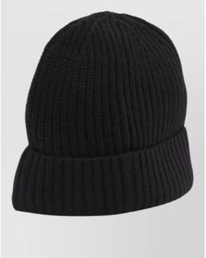 Stone Island Logo Wool Beanie Hat Folded Cuff - Black