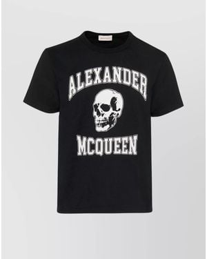 McQueen Organic Cotton Crew Neck T-Shirt With Skull Print - Black