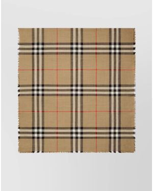 Burberry Lightweight Check Pattern Scarf With Fringed Edges - Natural